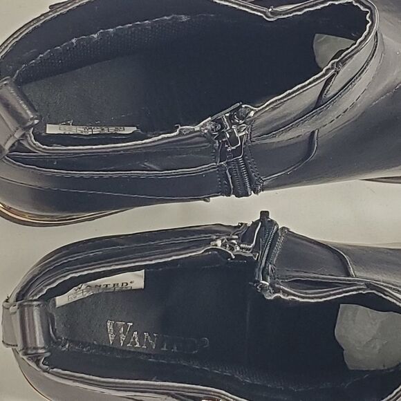 10 WANTED BLACK GOLD faux leather heeled zip BOOTS BOOTIES - Picture 13 of 13